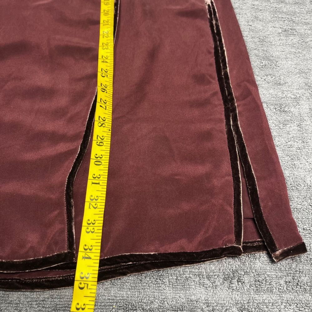 Silk Club Collection Maxi Skirt‎ Women's Burgundy Velvet Trim 100% Silk Size 12 - Picture 5 of 5